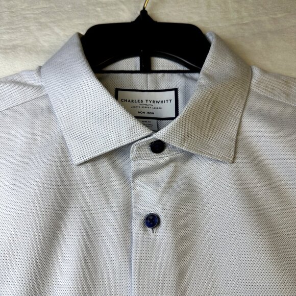 Charles Tyrwhitt Mens Slim Fit Non-Iron Dress Shirt Blue Dot 17.5/36 XL 44/91cm - Picture 6 of 11